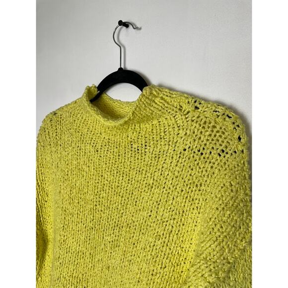 Anthropologie Mock Neck Sweater Oversized Yellow Knit Wide Sleeve Boho Pullover - Picture 7 of 14